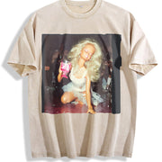 Glam Doll Drinking on the Dance Floor Vintage Washed T-Shirt in Beige
