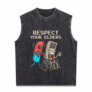 Retro Gamer Console Old School Gaming Lover Unique Humor Vintage Washed Tank Top in Black