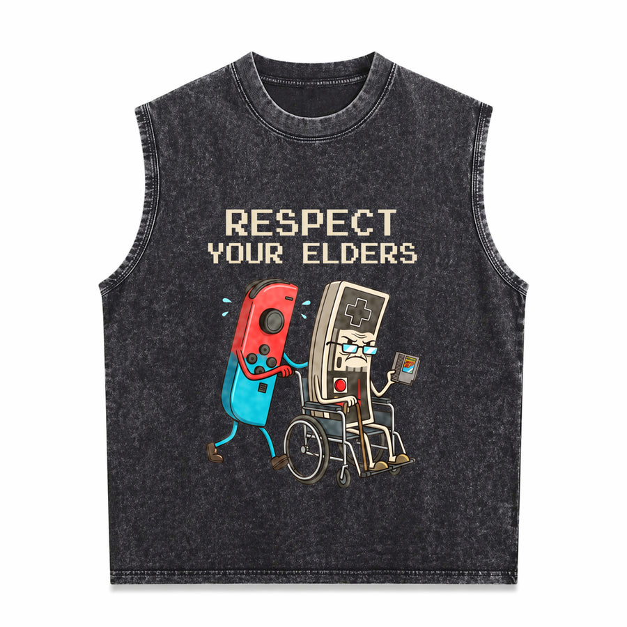 Retro Gamer Console Old School Gaming Lover Unique Humor Vintage Washed Tank Top in Black