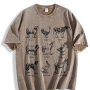 Retro Farm Animals Vintage Washed T-Shirt in Brown