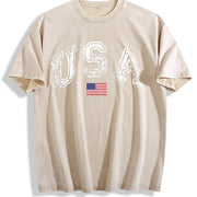 USA Retro Flag America Patriotic 4th of July vintage washed oversized T-shirt in Beige