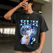 Playful Humor Cat Meme Vintage Washed T-Shirt in Black
