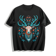 Animal with Faux Embroidered Deer Head Cotton T-Shirt in Black