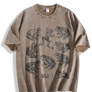 Frogs 90s Tattoo Retro ® Y2k Amphibian Vintage Washed T-Shirt in Brown