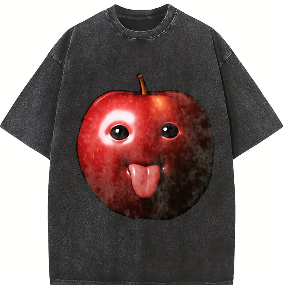 Meme Apple Stylish Apple Vintage Washed T-Shirt in Black