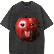 Meme Apple Stylish Apple Vintage Washed T-Shirt in Black