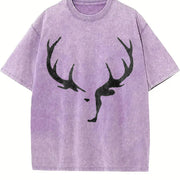 Deer Antlers Vintage Washed T-Shirt in Purple
