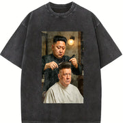 Kim Jong Un Cutting Donald Trump's Hair (Us) Vintage Washed T-Shirt in Black