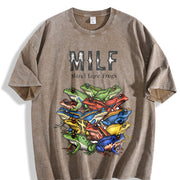 Retro Milf 90s Frogs Vintage Washed T-Shirt in Brown