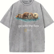 Cute Sea Otter Go with the Flow National Geographic Boxy Vintage Washed T-Shirt in Gray