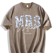 Custom Mrs. Blue Toile Bridal Party Vintage Washed T-Shirt in Brown
