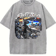 Emotion Future Begin Alien Skeleton Bar Sleeveless Tank Vintage Washed T-Shirt in Gray