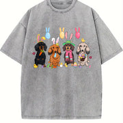 Dachshund with Bunny Ears Vintage Washed T-Shirt in Gray