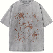 Spider Tattoo Retro Web Insect Vintage Washed T-Shirt in Gray
