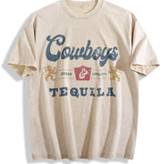 Cowboys and Tequila Western Barbecue Party vintage washed oversized T-shirt in Beige