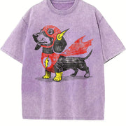 Dachshund Superhero – Wiener Dog for Comic Fans vintage washed oversized T-shirt in Purple