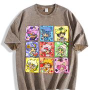 Cartoon Friends Nostalgia 80's Cartoon Characters Rainbow vintage washed oversized T-shirt in Brown