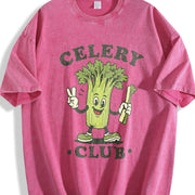 Celery Club Veggie Lover Retro Cartoon Vintage Washed T-Shirt in Red