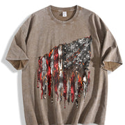 Distressed American Flag Vintage Washed T-Shirt in Brown