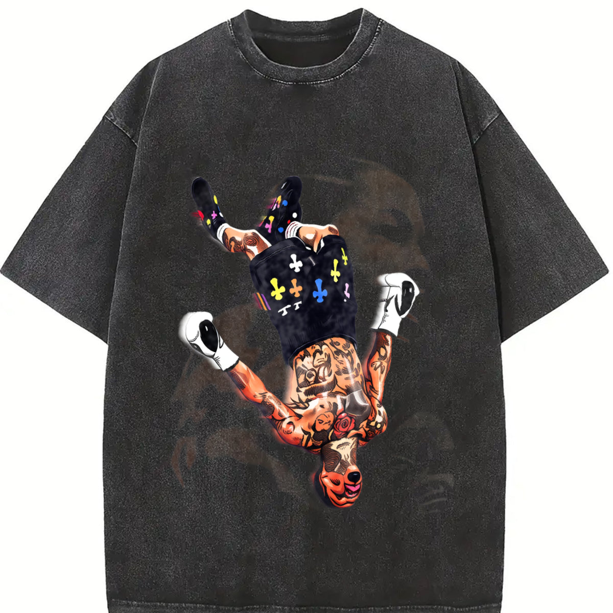 Gervonta Tank Davis Flip Tank Davis Boxing World Champion vintage washed oversized T-shirt in Black