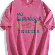 Cowboys and Tequila Western Barbecue Party vintage washed oversized T-shirt in Red