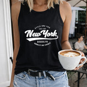 New York Brooklyn Women's Color Cotton Tank Top in Black