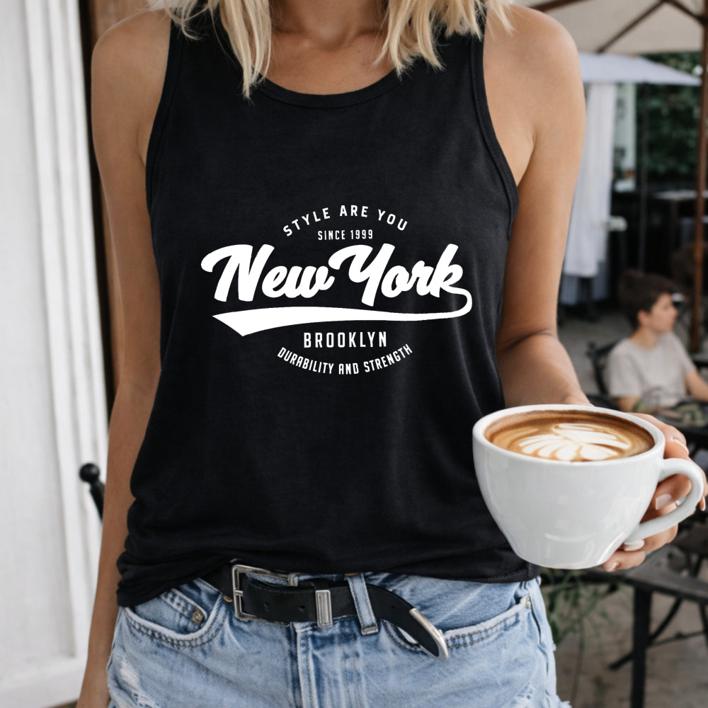 Are You New York Brooklyn Durable and Strength Crew-neck Women's Color Cotton Tank Top in Black