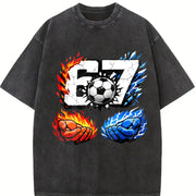 67 Fire and Ice Soccer Vintage Washed T-Shirt in Black
