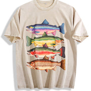 River Fish Species Vintage Washed T-Shirt in Beige