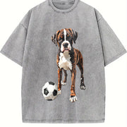 Boxer Dog Soccer Vintage Washed T-Shirt in Gray