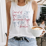 Land of the Free Because of the Brave Png Women's Color Cotton Tank Top in White