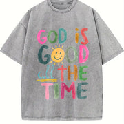 God Is Good All the Time Vintage Washed T-Shirt in Gray
