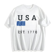 Embroidered USA Flag Cotton T-Shirt in White