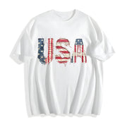 4th of July FAUX Patchwork USA Cotton T-Shirt in White