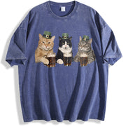 Cat Shamrock – St. Patrick’s Day vintage washed oversized T-shirt in Blue