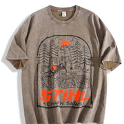 STIHL Chainsaw Forest Vintage Washed T-Shirt in Brown