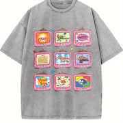 Retro Channel Movie Television Vintage Washed T-Shirt in Gray