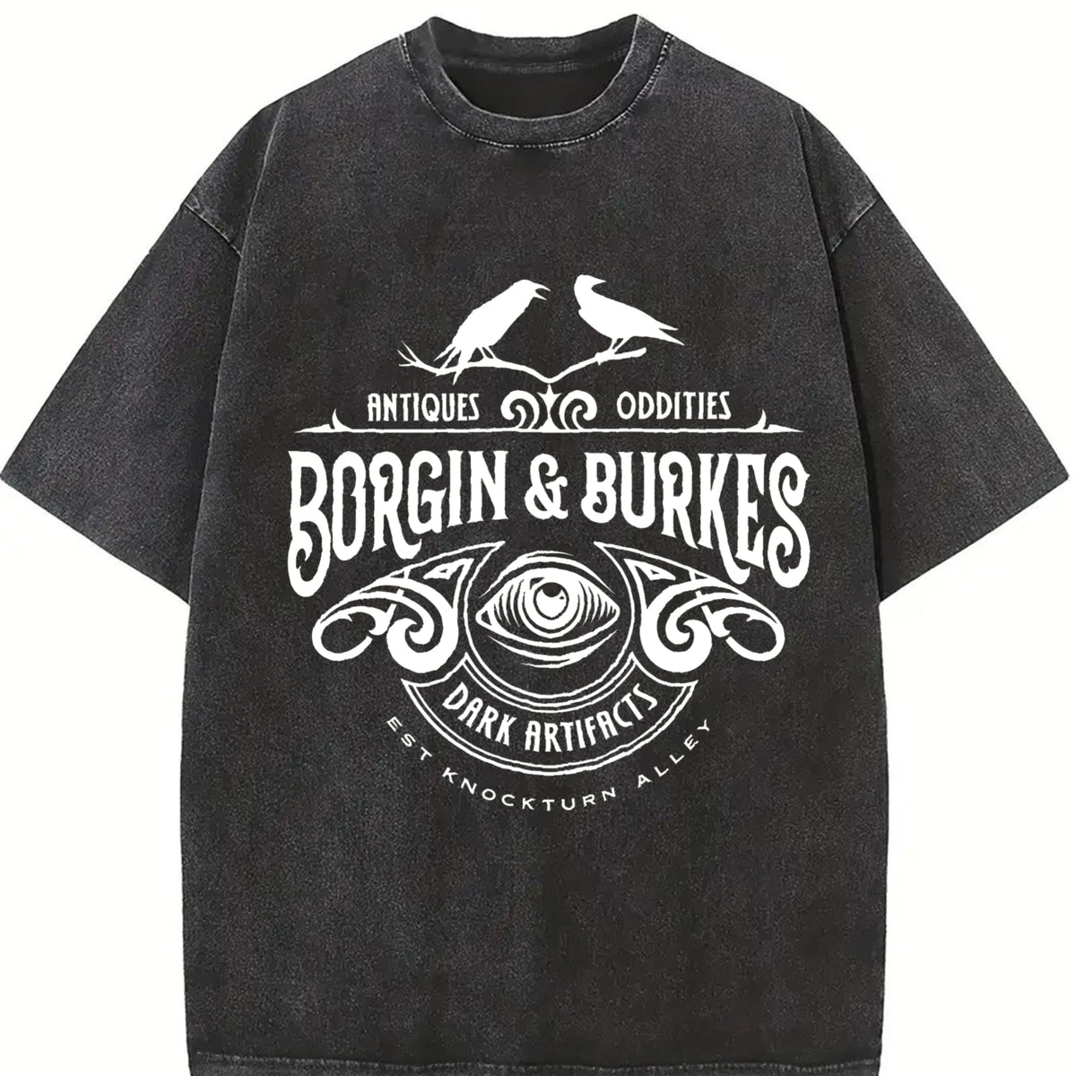 European and American Vintage Washed T-Shirt in Black