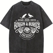 European and American Vintage Washed T-Shirt in Black