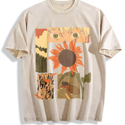 The Hikaru Died Cool Birthday Distressed Festive vintage washed oversized T-shirt in Beige