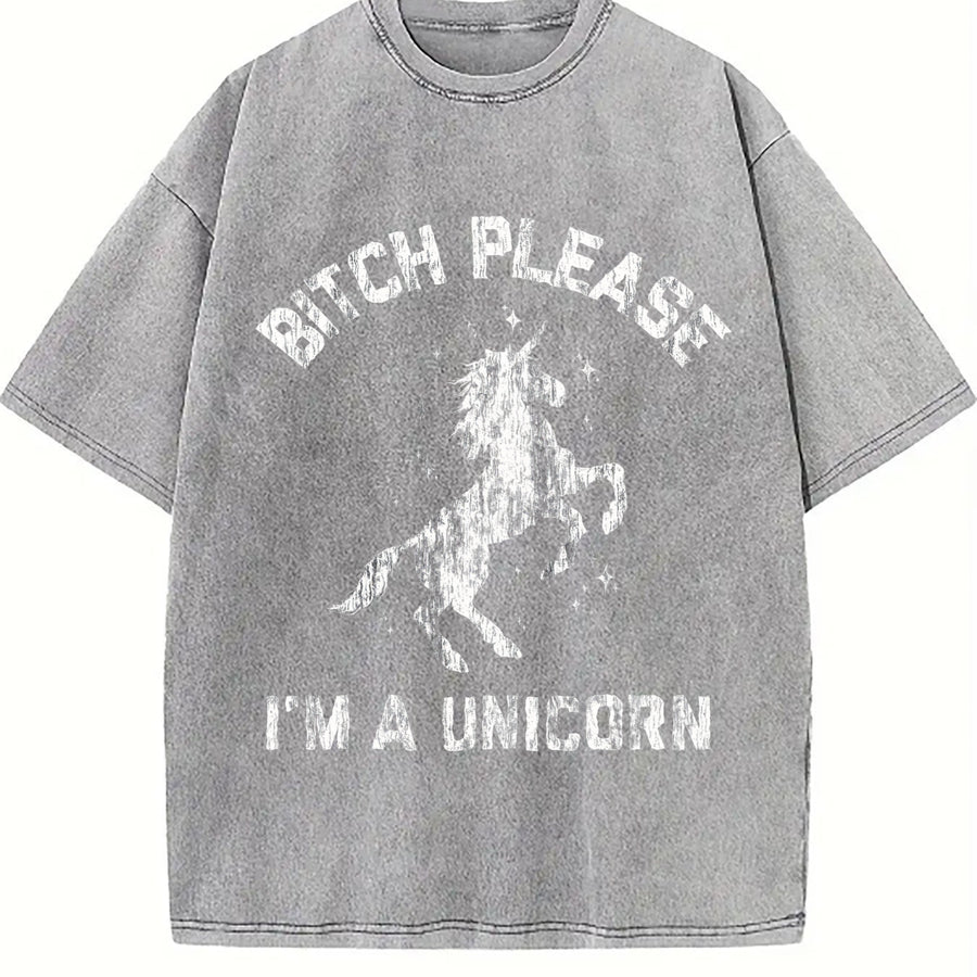 Bitch Please I'm a Unicorn Mythical Sassy Horse Sarcastic Vintage Washed T-Shirt in Gray
