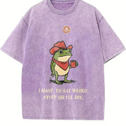 I Have To Say Weird Stuff Or I Will Die Humor Frog vintage washed oversized T-shirt in Purple
