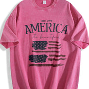 America the Beautiful EST 1776 Distressed Flag Double Vintage Washed T-Shirt in Red
