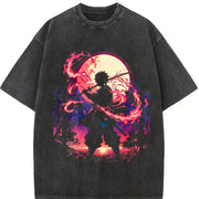 Demon Slayer Kimetsu No Yaiba 2-Sided Printing vintage washed oversized T-shirt in Black