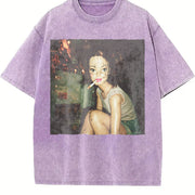 Smoking Glam Doll at the Bar Vintage Washed T-Shirt in Purple