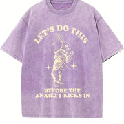 Let's Do this Before Anxiety Kicks In Rabbit vintage washed oversized T-shirt in Purple