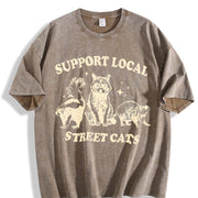 Support Local Street Cats Raccoon Skunk vintage washed oversized T-shirt in Brown