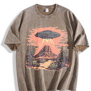 Retro UFO in Dessert Y2k Vintage Washed T-Shirt in Brown