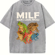 Milf Man I Love Frogs 90s Vintage Washed T-Shirt in Gray