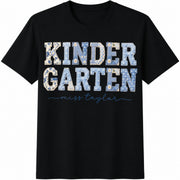 Custom Kindergarten Teacher First Day Kinder Matching Cotton T-Shirt in Black